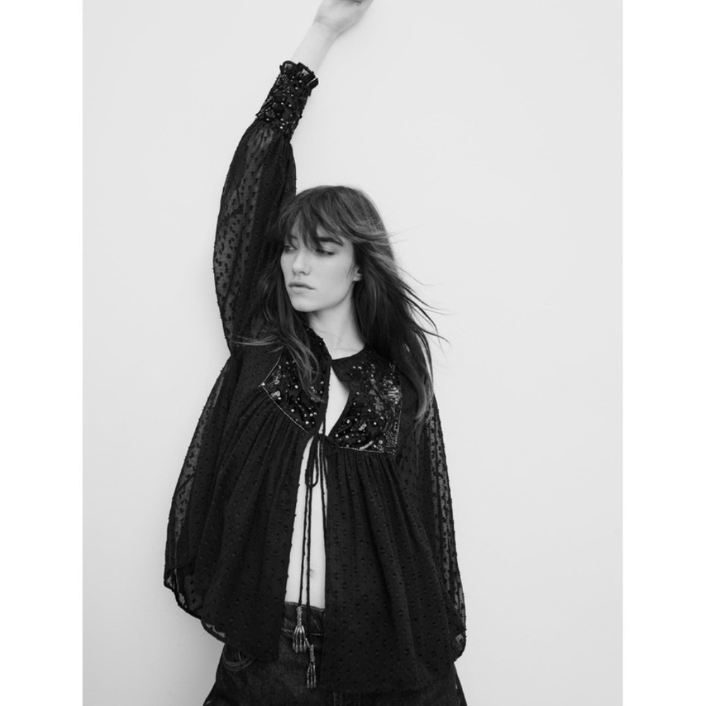 Zara Black Sequin Embellished Blouse - Picture 10 of 16